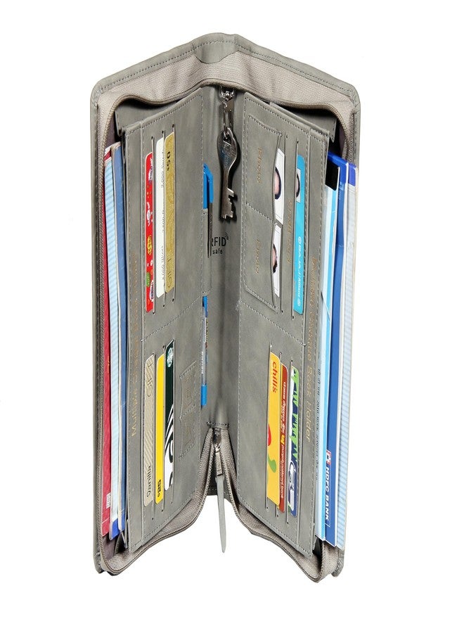 Sukeshcraft Multiple Cheque Book Holder | Original PU Holds Upto 8 Cheque Books, Locker Key Hook, 2 Photo Slots, 1 Pin-Sim Slot, 13 Credit/Debit Card Slots with Matching Zipper (PU -2Tone Grey - Image 5